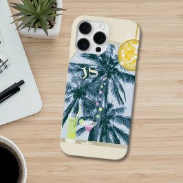 Party Light Cocktail Discobal op Gele Initialen iPhone 16 Pro Max Hoesje