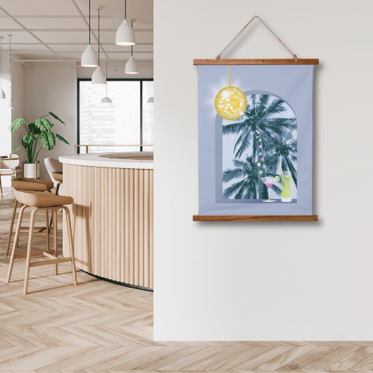 Party Lights Cocktails Disco Ball Palms op Blauw Hangend Wandkleed