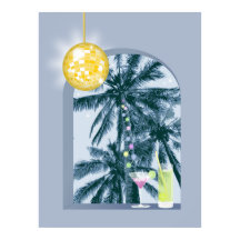 Party Lights Cocktails Disco Ball Palms op Blauw