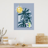 Party Lights Cocktails Disco Ball Palms op Blauw Poster (Keuken)