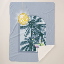 Party Lights Cocktails Disco Ball Palms op Blauw Sherpa Deken