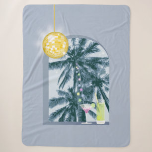Party Lights Cocktails Disco Ball Palms op Blauw Sherpa Deken