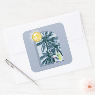 Party Lights Cocktails Disco Ball Palms op Blauw Vierkante Sticker