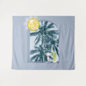 Party Lights Cocktails Disco Ball Palms op Blauw Wandkleed (Voorkant (horizontaal))