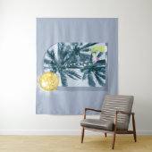 Party Lights Cocktails Disco Ball Palms op Blauw Wandkleed (In situ)