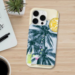 Party Lights Cocktails Disco Ball Palms op Geel iPhone 16 Pro Max Hoesje