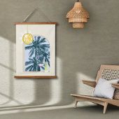 Party Lights Cocktails Disco Ball Palms op Geel Hangend Wandkleed