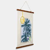 Party Lights Cocktails Disco Ball Palms op Geel Hangend Wandkleed (Gebogen)