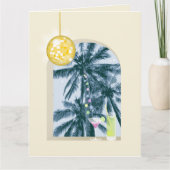 Party Lights Cocktails Disco Ball Palms op Geel Kaart (Voorkant)