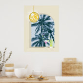 Party Lights Cocktails Disco Ball Palms op Geel Poster (Keuken)