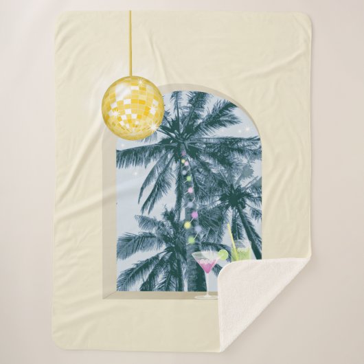 Party Lights Cocktails Disco Ball Palms op Geel Sherpa Deken (Voorkant)