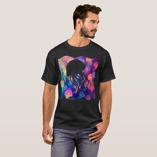 Party Like A Jellyfish Silhouette Aangepaste Manne T-shirt (Voorkant volledig)