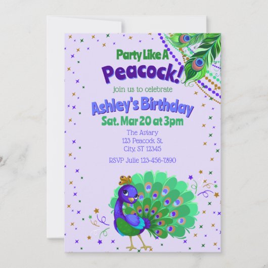 Party Like A Peacock Birthday Kaart (Voorkant)
