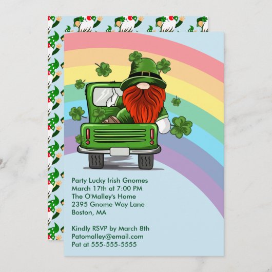 Party Lucky Irish Gnomen St Patricks Day Invite Feestdagenkaart (Voorkant / Achterkant)