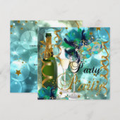 Party Mask Champagne Blue Gold Masquerade Kaart (Voorkant / Achterkant)