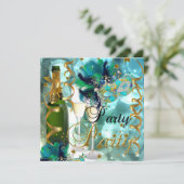 Party Mask Champagne Blue Gold Masquerade Kaart (Staand voorkant)