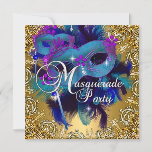 Party Masquerade Blue Gold Paars Kaart (Voorkant)