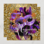 Party Masquerade Paars Oranje Gold Silver Kaart (Voorkant / Achterkant)