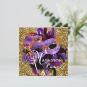 Party Masquerade Paars Oranje Gold Silver Kaart (Staand voorkant)