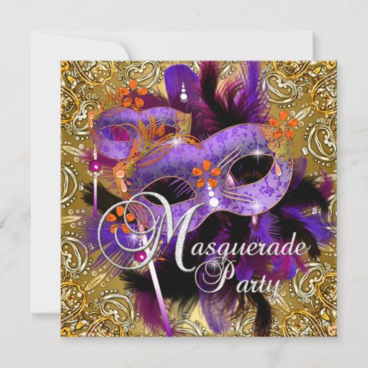 Party Masquerade Paars Oranje Gold Silver Kaart (Voorkant)