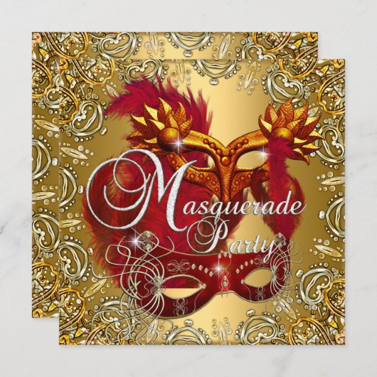 Party Masquerade Red Gold Silver Kaart (Voorkant / Achterkant)