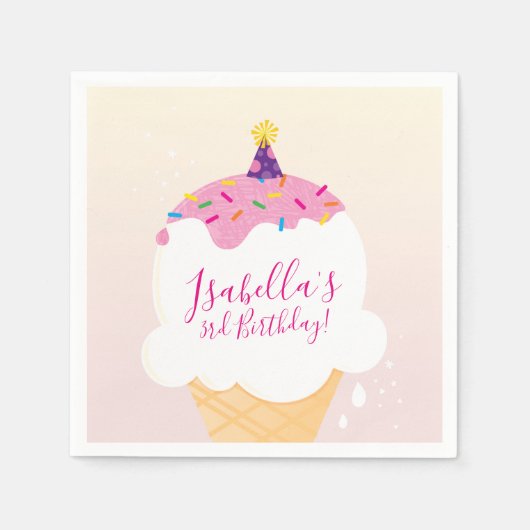 PARTY modern schattig retro ijsje kegel roze Servet (Voorkant)