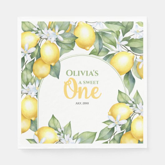 Party Napkins Lemon citrus 1e verjaardag. Servet (Voorkant)