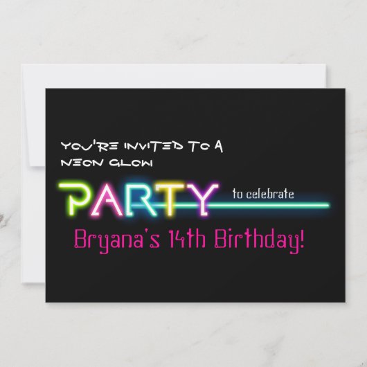 PARTY Neon Glow Lights Rave Club Party Uitnodigen Kaart (Voorkant)