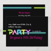PARTY Neon Glow Lights Rave Club Party Uitnodigen Kaart (Voorkant / Achterkant)