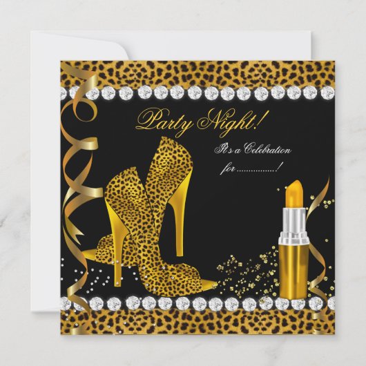 Party Night Glitter Gold Black Leopard Shoes Kaart (Voorkant)