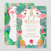 Party Nodig Flamingo Luau uit Kaart (Voorkant / Achterkant)