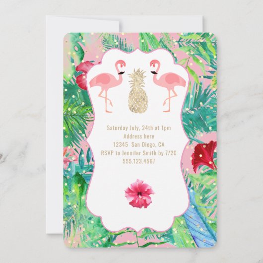 Party Nodig Flamingo Luau uit Kaart (Achterkant)