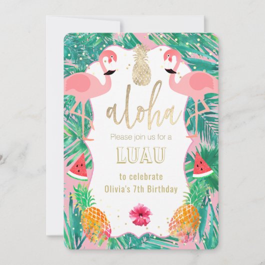 Party Nodig Flamingo Luau uit Kaart (Voorkant)