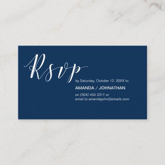 Party Nodigt RSVP, Modern Elegant Navy Blue Informatiekaartje (Voorkant)