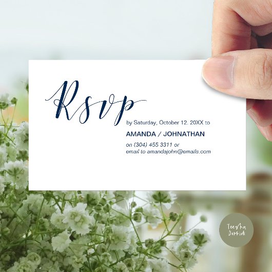 Party Nodigt RSVP, Modern Elegant Navy Blue Informatiekaartje