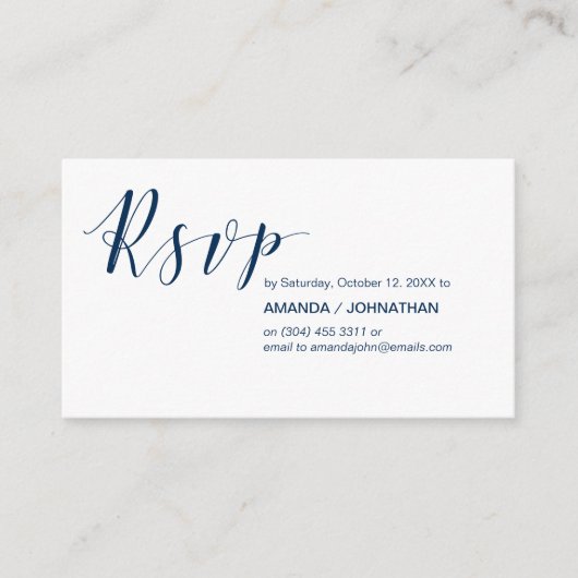 Party Nodigt RSVP, Modern Elegant Navy Blue Informatiekaartje (Voorkant)