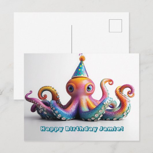 Party Octopus - Leuk verjaardagsontwerp Briefkaart (Voorkant / Achterkant)