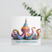 Party Octopus - Leuk verjaardagsontwerp Feestdagenkaart (Staand voorkant)