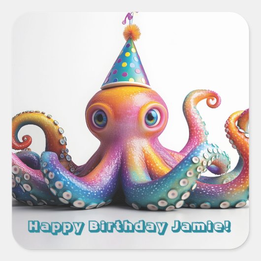 Party Octopus - Leuk verjaardagsontwerp Vierkante Sticker (Voorkant)