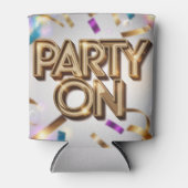 Party On Gold Text Streamers Blikjeskoeler (Voorkant)