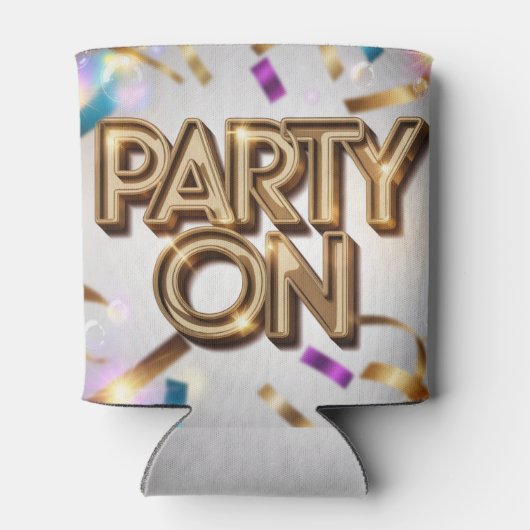 Party On Gold Text Streamers Blikjeskoeler (Achterkant)