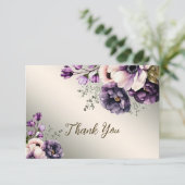 Party Paarse Roze Bloemen Golden Elegant Bedankkaart (Staand voorkant)