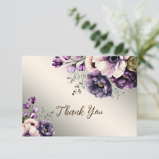 Party Paarse Roze Bloemen Golden Elegant Bedankkaart (Staand voorkant)