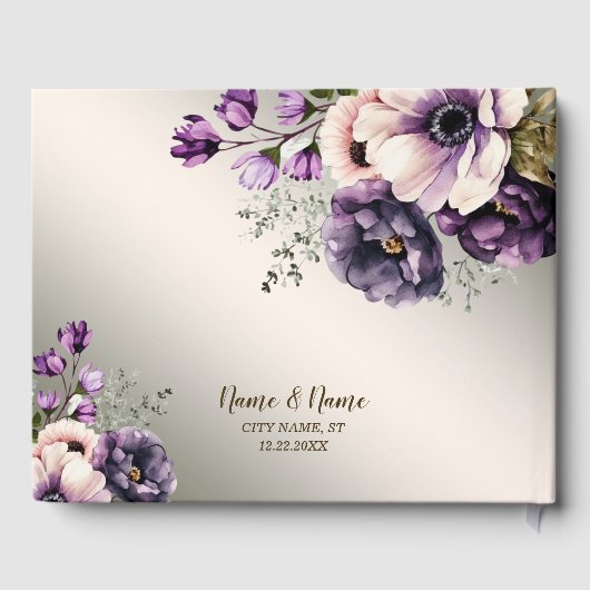 Party Paarse Roze Bloemen Golden Elegant Gastenboek (Achterkant)