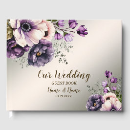 Party Paarse Roze Bloemen Golden Elegant Gastenboek