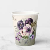 Party Paarse Roze Bloemen Golden Elegant Papieren Bekers (Achterkant)