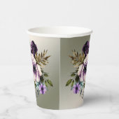 Party Paarse Roze Bloemen Golden Elegant Papieren Bekers (Rechts)