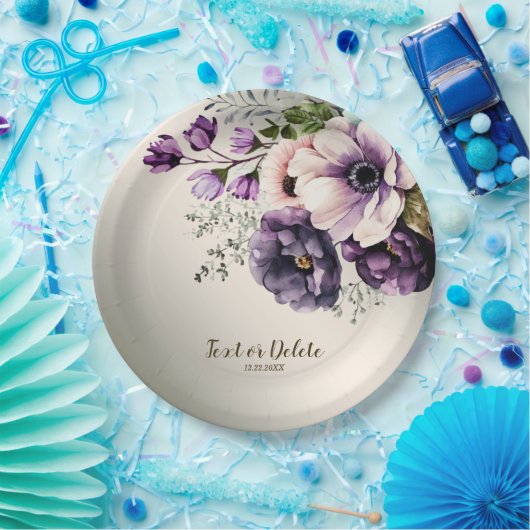 Party Paarse Roze Bloemen Golden Elegant Papieren Bordje (Feest)