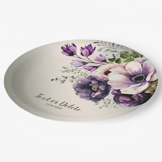 Party Paarse Roze Bloemen Golden Elegant Papieren Bordje (Gekanteld)