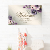 Party Paarse Roze Bloemen Golden Elegant Spandoek (Insitu)